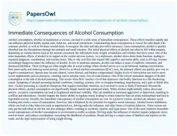 Essay on Immediate Consequences of Alcohol Consumption