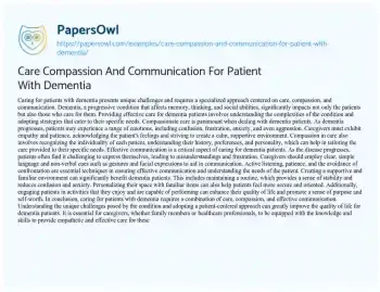 Essay on Care Compassion and Communication for Patient with Dementia