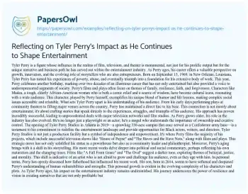 Essay on Reflecting on Tyler Perry’s Impact as he Continues to Shape Entertainment