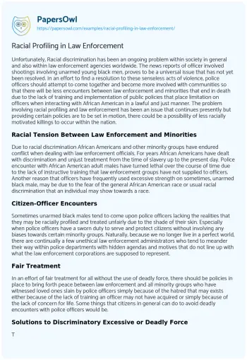 Essay on Racial Profiling in Law Enforcement