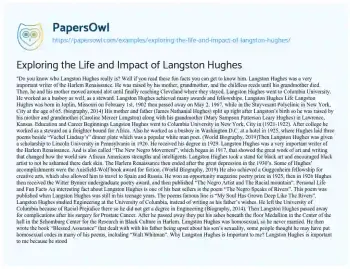 Essay on Exploring the Life and Impact of Langston Hughes