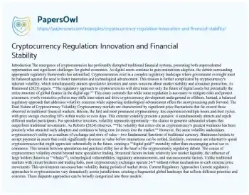 Essay on Cryptocurrency Regulation: Innovation and Financial Stability