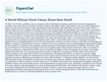 Essay on A World Without Moral Values: Brave New World