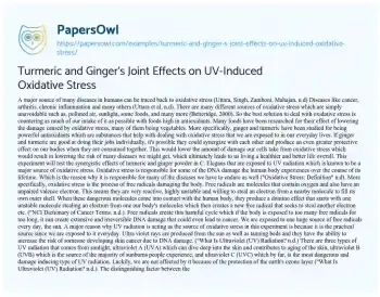 Essay on Turmeric and Ginger’s Joint Effects on UV-Induced Oxidative Stress