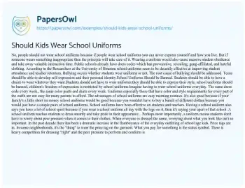 Essay on Should Kids Wear School Uniforms