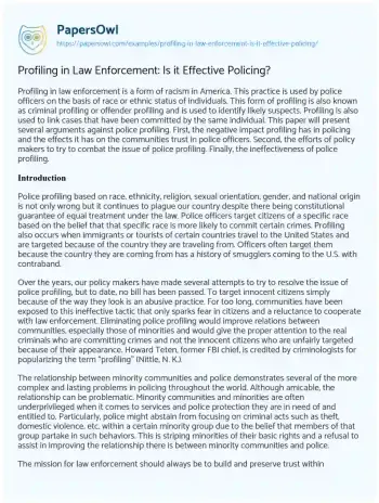 Essay on Profiling in Law Enforcement: is it Effective Policing?