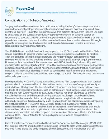 Essay on Complications of Tobacco Smoking