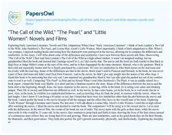 Essay on “The Call of the Wild,” “The Pearl,” and “Little Women”: Novels and Films