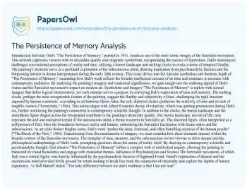 Essay on The Persistence of Memory Analysis