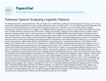 Essay on Pokemon Speech: Analyzing Linguistic Patterns