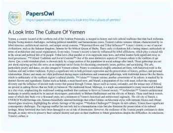 Essay on A Look into the Culture of Yemen