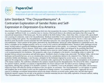 Essay on John Steinbeck “The Chrysanthemums”: a Contrarian Exploration of Gender Roles and Self-Expression in Depression-Era America