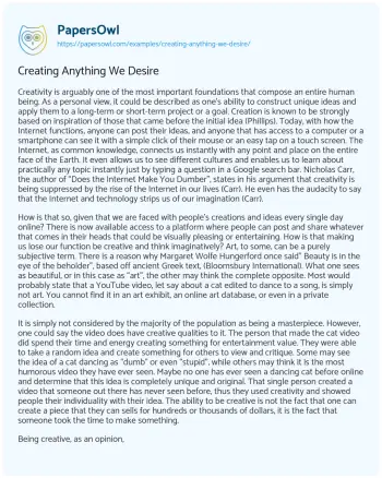 Essay on Creating Anything we Desire