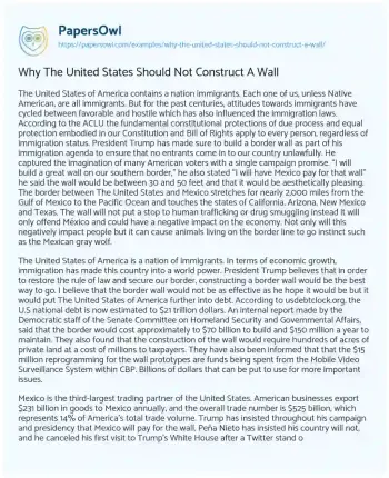 Essay on Why the United States should not Construct a Wall