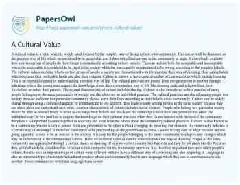 Essay on A Cultural Value