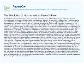 Essay on The Revolution of 1800: America’s Peaceful Pivot