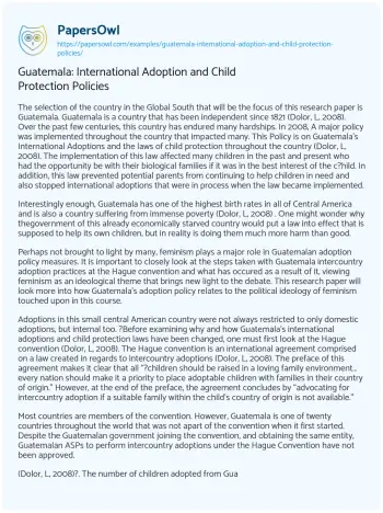 Essay on Guatemala: International Adoption and Child Protection Policies