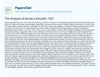 Essay on The Analysis of Jamaica Kincaid’s “Girl”