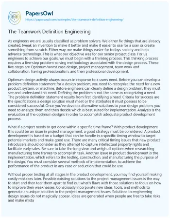 Essay on The Teamwork Definition Engineering