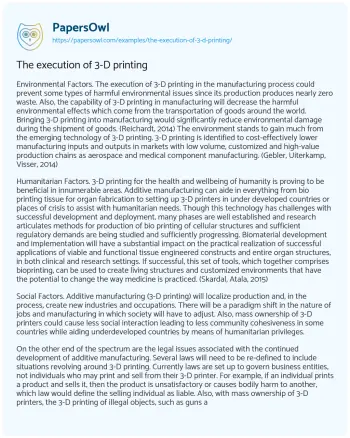 Essay on The Execution of 3-D Printing