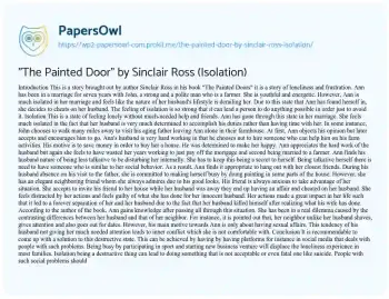 Essay on “The Painted Door” by Sinclair Ross (Isolation)