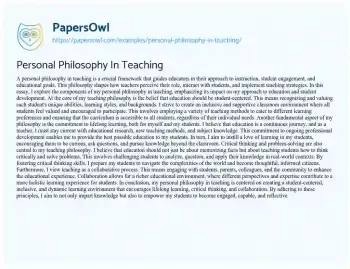 Essay on Personal Philosophy in Teaching