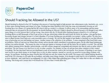 Essay on Should Fracking be Allowed in the US?