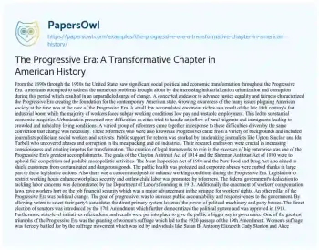 Essay on The Progressive Era: a Transformative Chapter in American History