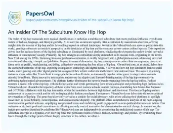 Essay on An Insider of the Subculture Know Hip Hop