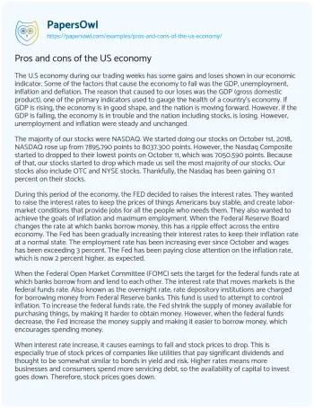 Essay on Pros and Cons of the US Economy