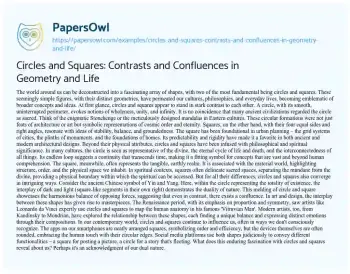 Essay on Circles and Squares: Contrasts and Confluences in Geometry and Life