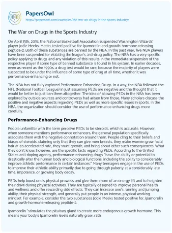 Essay on The War on Drugs in the Sports Industry