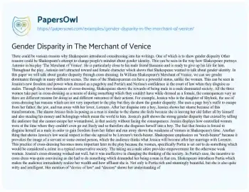 Essay on Gender Disparity in the Merchant of Venice