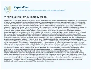 Essay on Virginia Satir’s Family Therapy Model