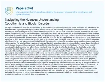 Essay on Navigating the Nuances: Understanding Cyclothymia and Bipolar Disorder