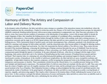 Essay on Harmony of Birth: the Artistry and Compassion of Labor and Delivery Nurses