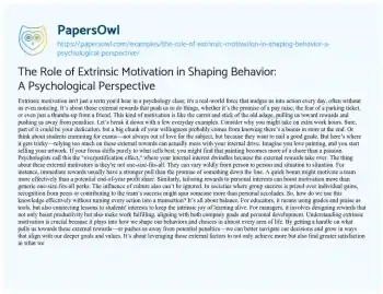 Essay on The Role of Extrinsic Motivation in Shaping Behavior: a Psychological Perspective