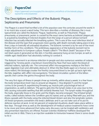 Essay on The Descriptions and Effects of the Bubonic Plague, Septicemia and Pneumonia