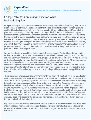 Essay on College Athletes Continuing Education while Relinquishing Pay