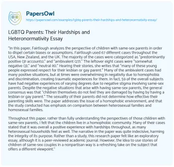 Essay on LGBTQ Parents: their Hardships and Heteronormativity Essay