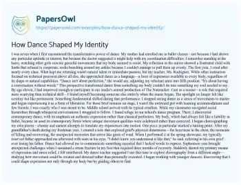 Essay on How Dance Shaped my Identity