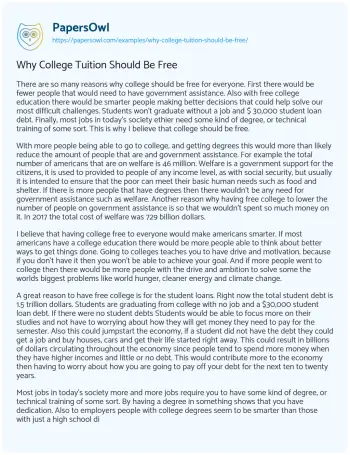 Essay on Why College Tuition should be Free