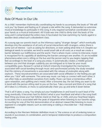 Essay on Role of Music in our Life