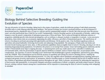 Essay on Biology Behind Selective Breeding: Guiding the Evolution of Species