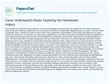 Essay on Carrie Underwood’s Roots: Exploring her Hometown Legacy