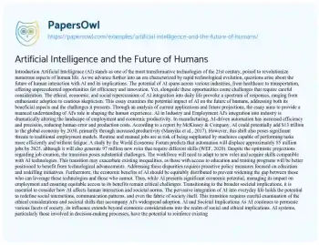 Essay on Artificial Intelligence and the Future of Humans