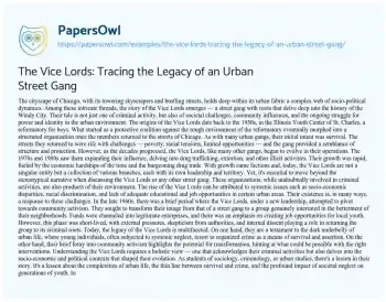 Essay on The Vice Lords: Tracing the Legacy of an Urban Street Gang