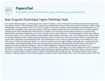 Essay on Jean Auguste Dominique Ingres Paintings Style