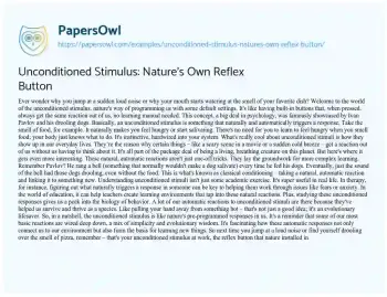 Essay on Unconditioned Stimulus: Nature’s own Reflex Button