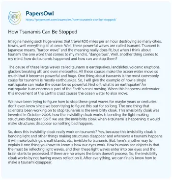 Essay on How Tsunamis Can be Stopped